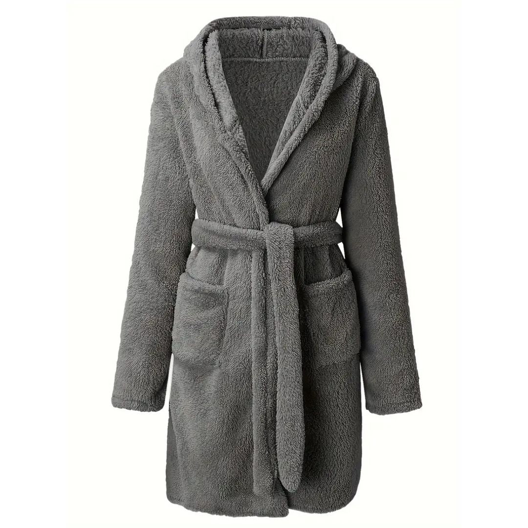 Solid Winter Plush Hooded Bathrobe