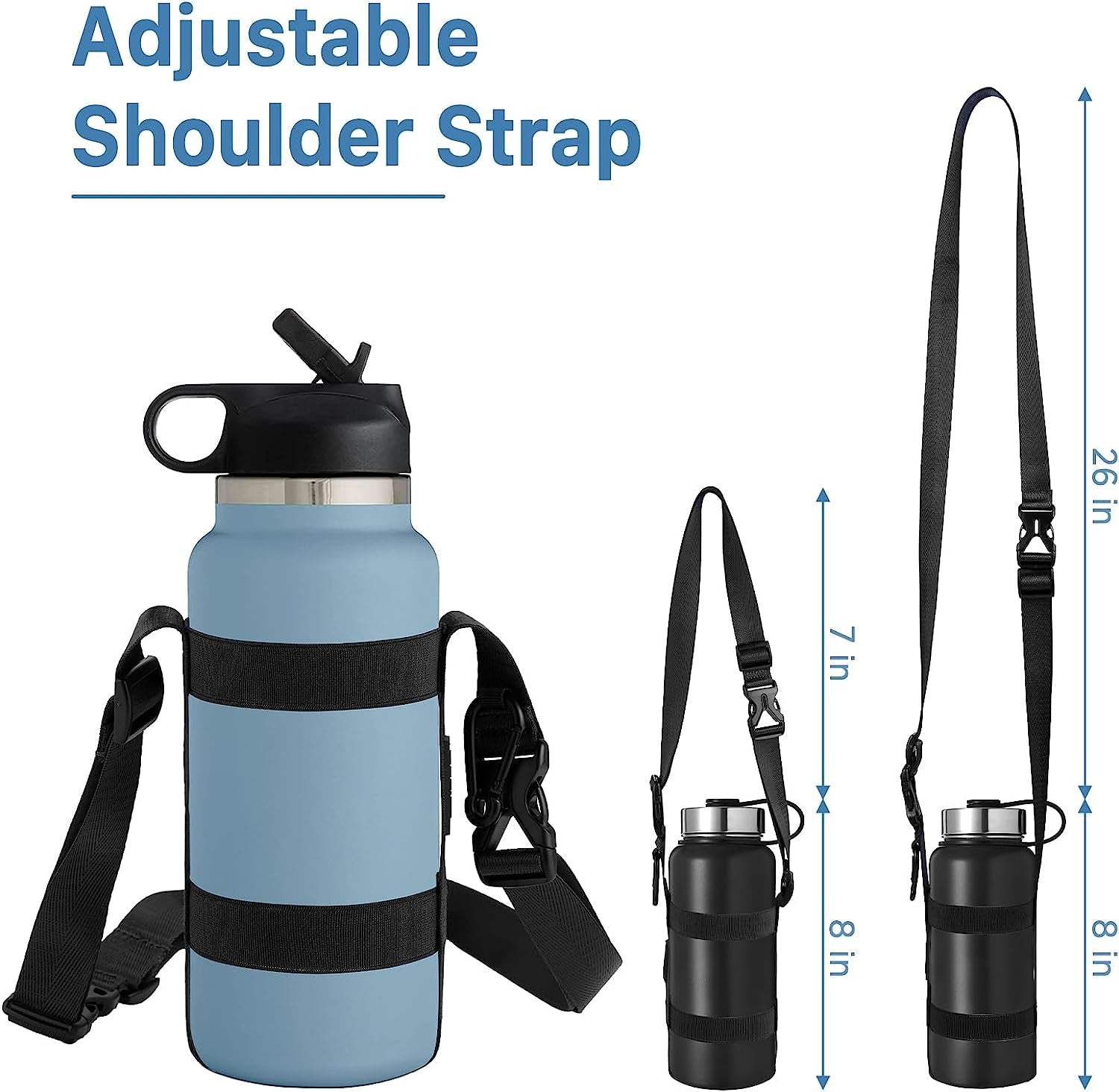 Carrier Strap, for 12/25/32/40/64 Oz Universal/Hydro Flask Water Bottles, Adjustable Shoulder Strap & Carabiner, for Walking Hiking Gym (Bottle Excluded)