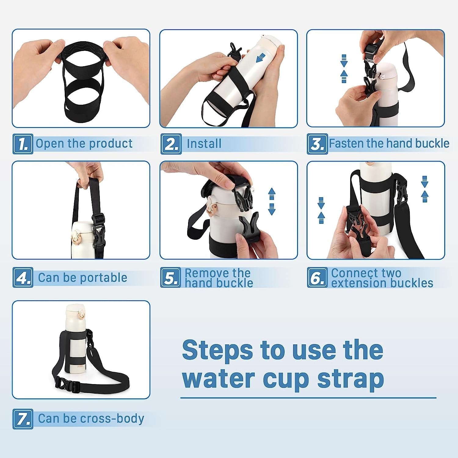 Carrier Strap, for 12/25/32/40/64 Oz Universal/Hydro Flask Water Bottles, Adjustable Shoulder Strap & Carabiner, for Walking Hiking Gym (Bottle Excluded)