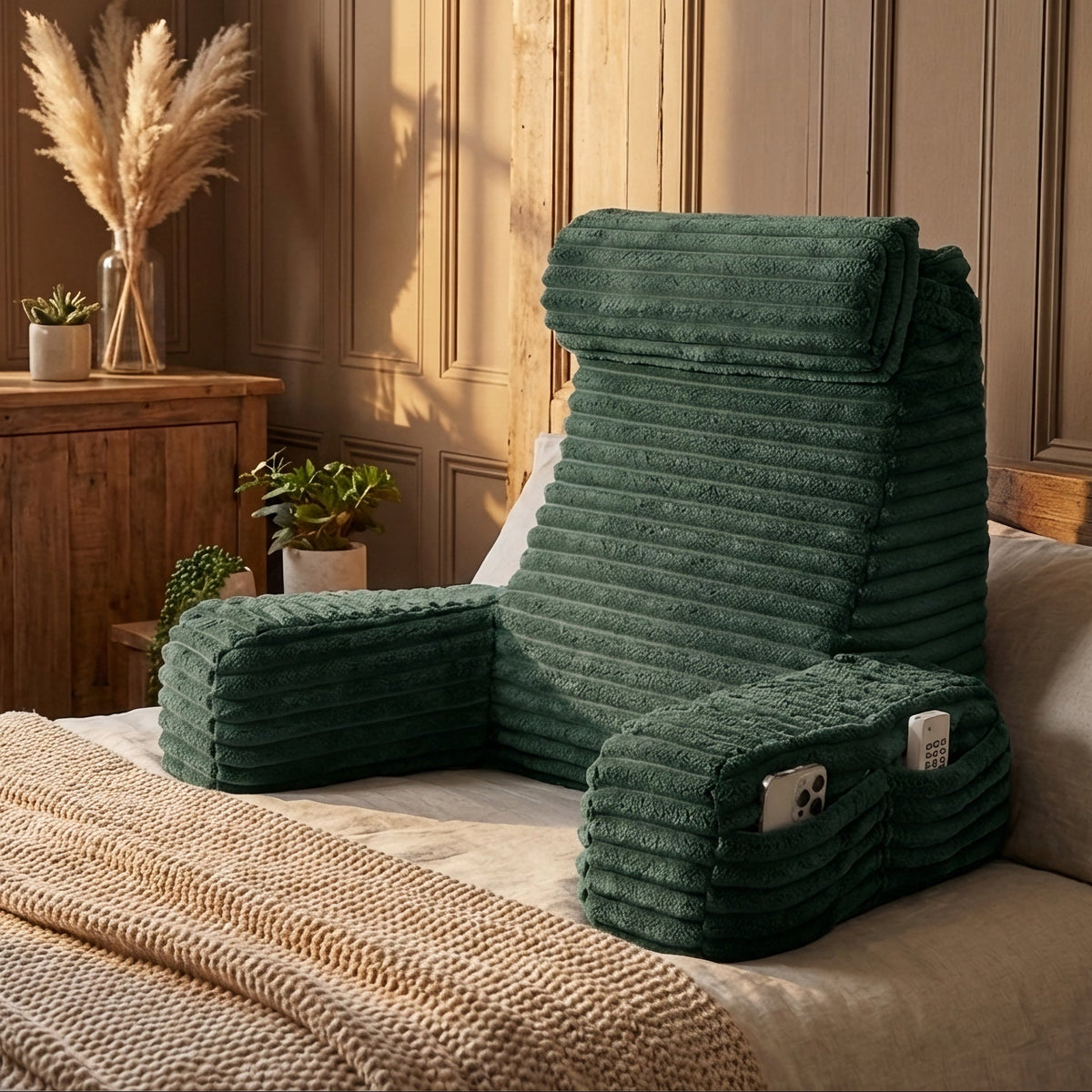 Luxury Backrest Pillow With Arms & Adjustable Headrest
