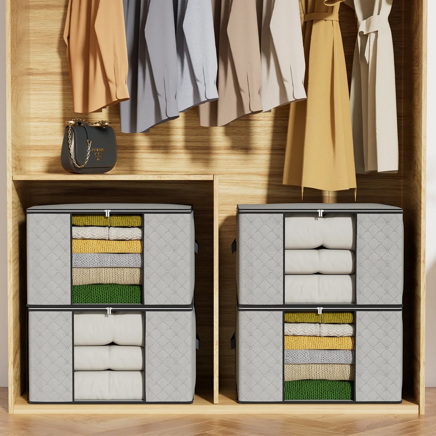 Collapsible Storage Bins with Clear View Lid and Handles