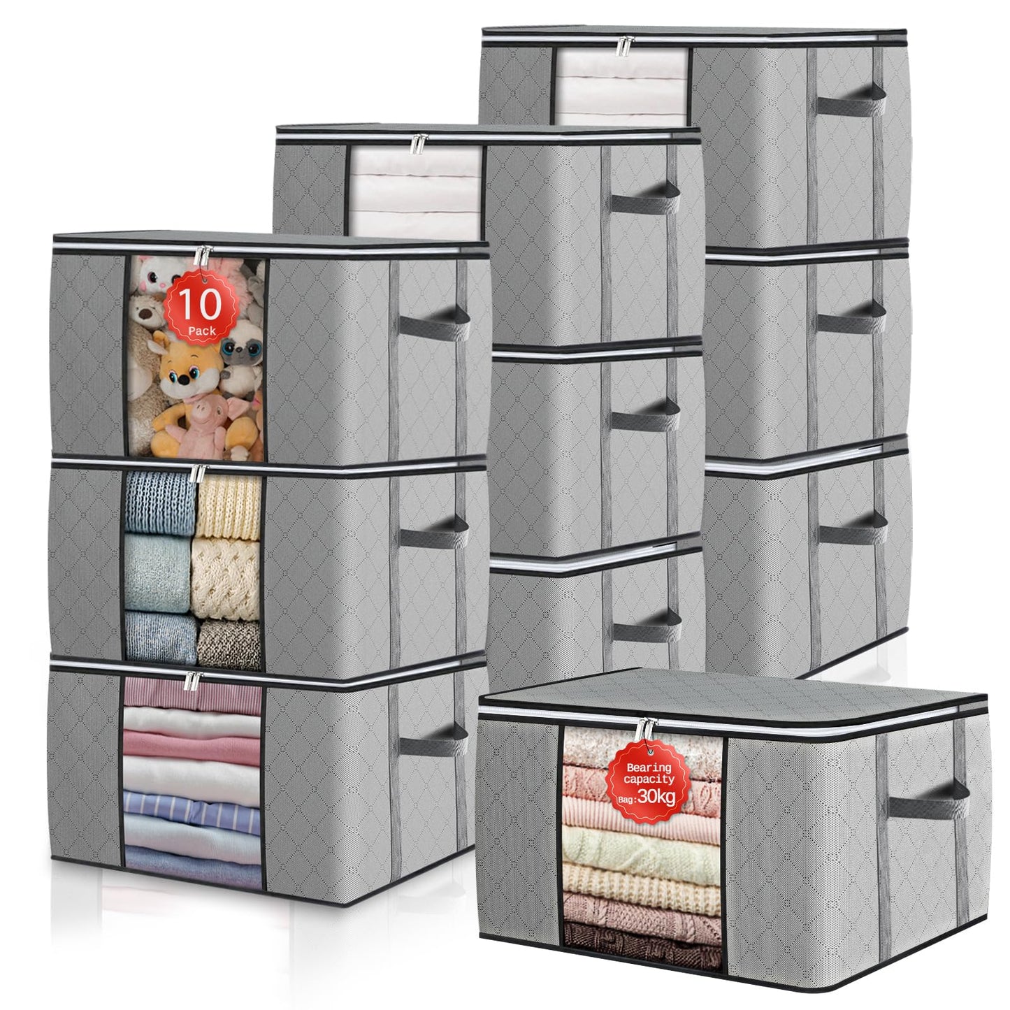 Collapsible Storage Bins with Clear View Lid and Handles