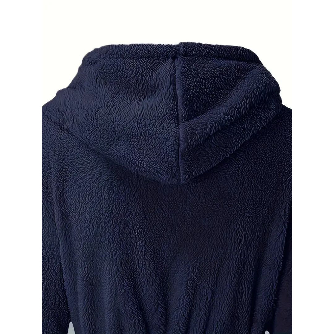 Solid Winter Plush Hooded Bathrobe
