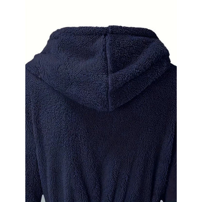 Solid Winter Plush Hooded Bathrobe