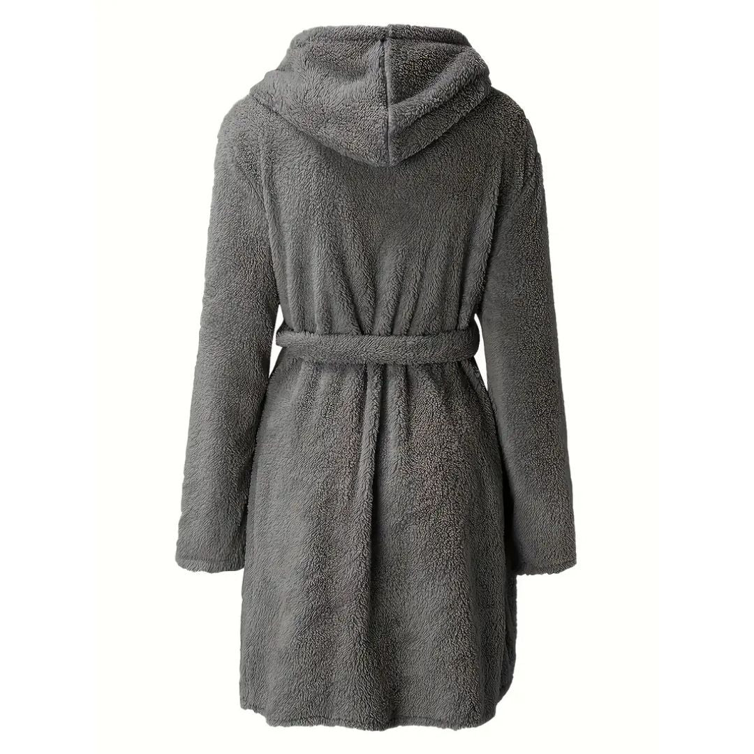 Solid Winter Plush Hooded Bathrobe