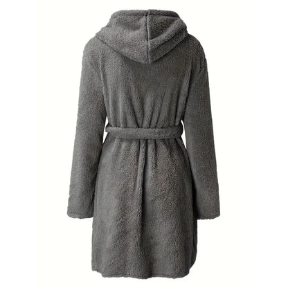 Solid Winter Plush Hooded Bathrobe