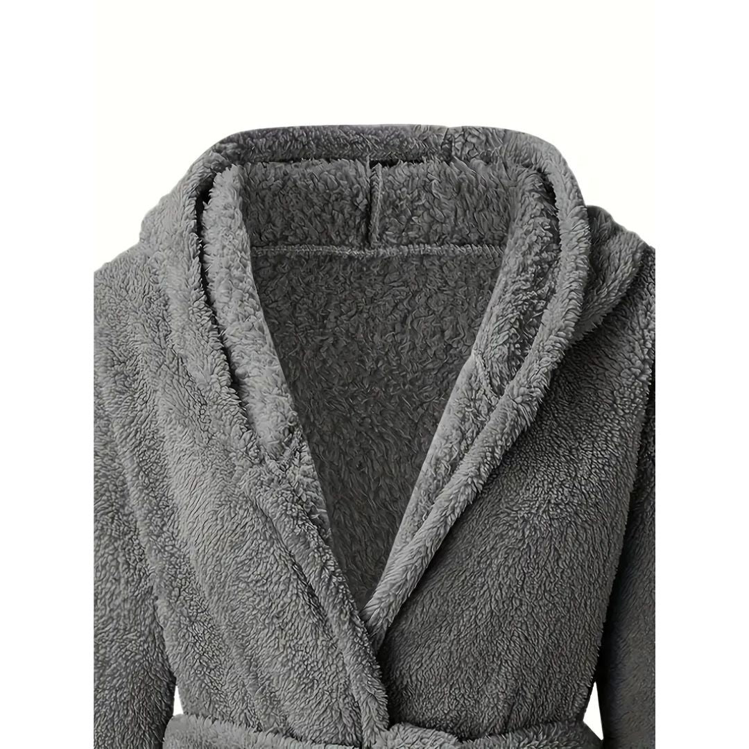 Solid Winter Plush Hooded Bathrobe