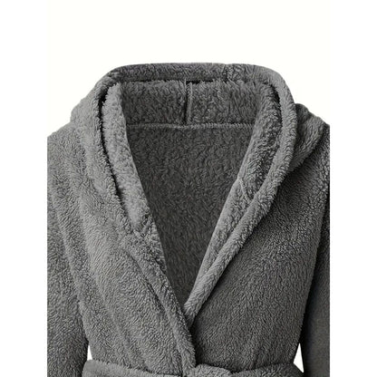 Solid Winter Plush Hooded Bathrobe