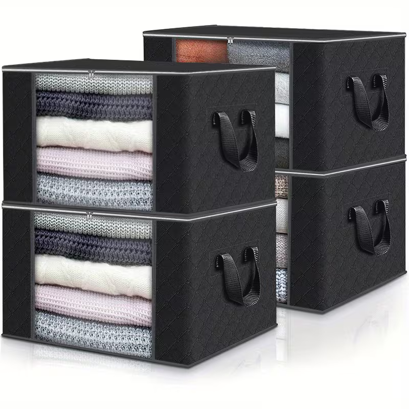 Collapsible Storage Bins with Clear View Lid and Handles