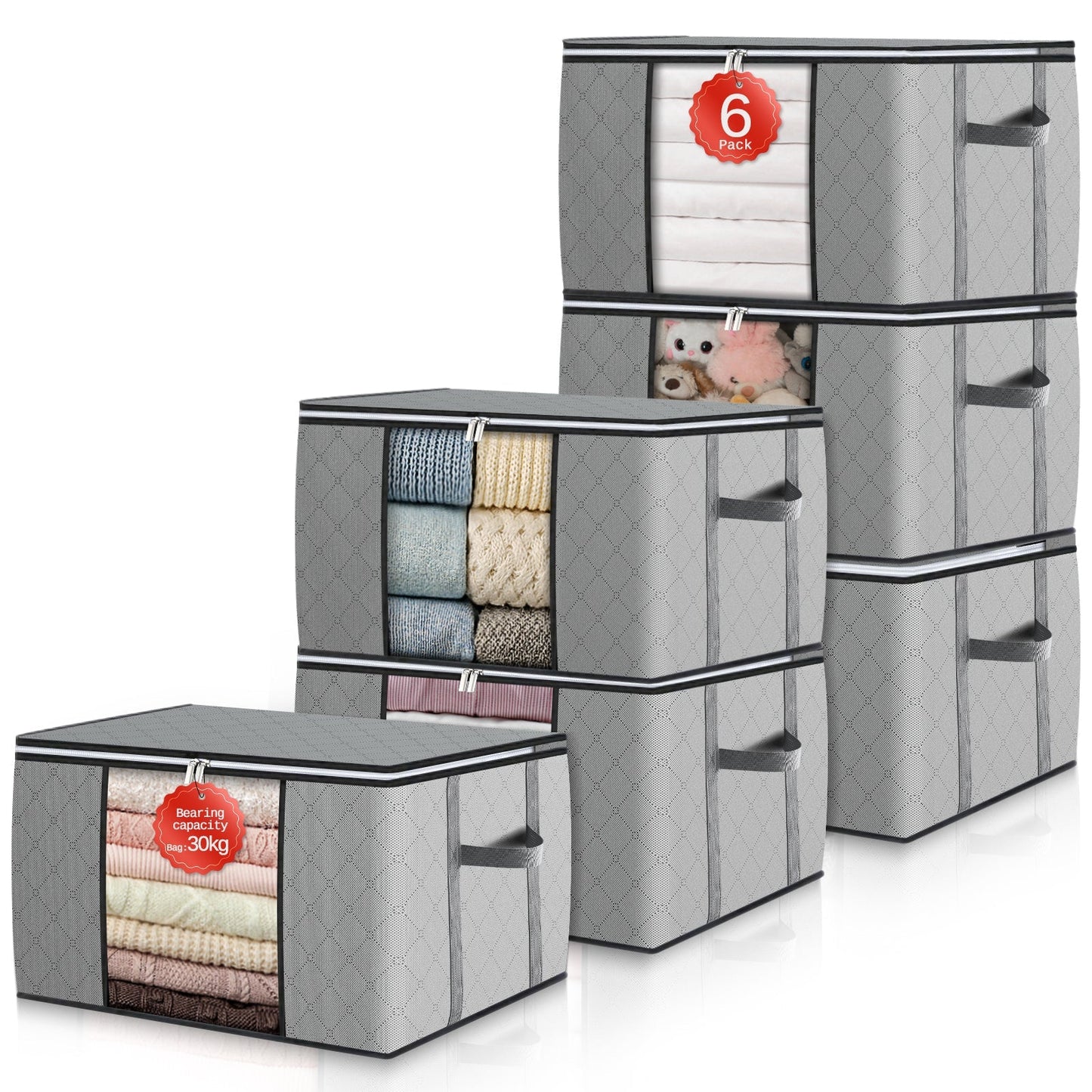 Collapsible Storage Bins with Clear View Lid and Handles