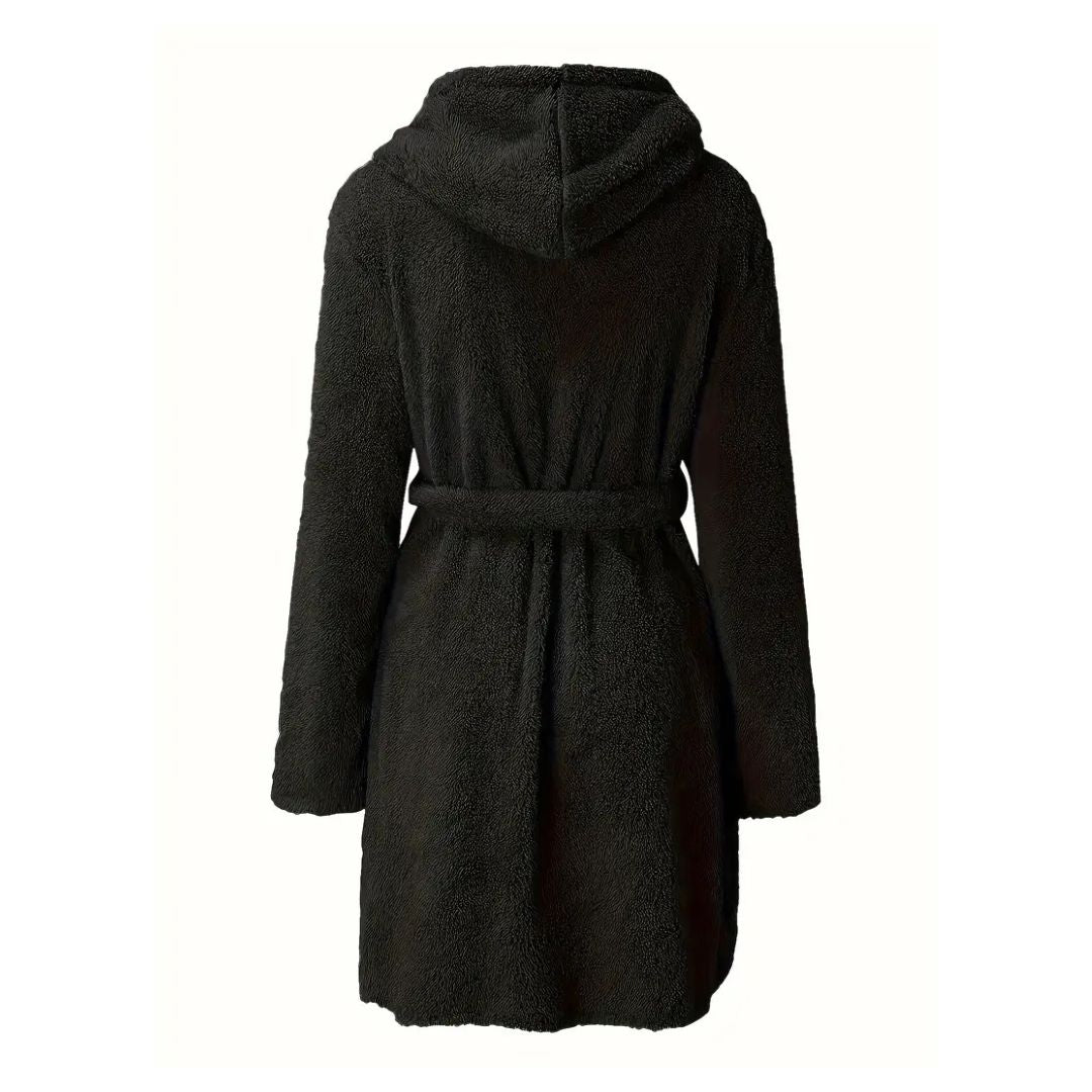 Solid Winter Plush Hooded Bathrobe