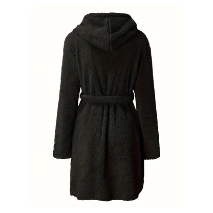 Solid Winter Plush Hooded Bathrobe