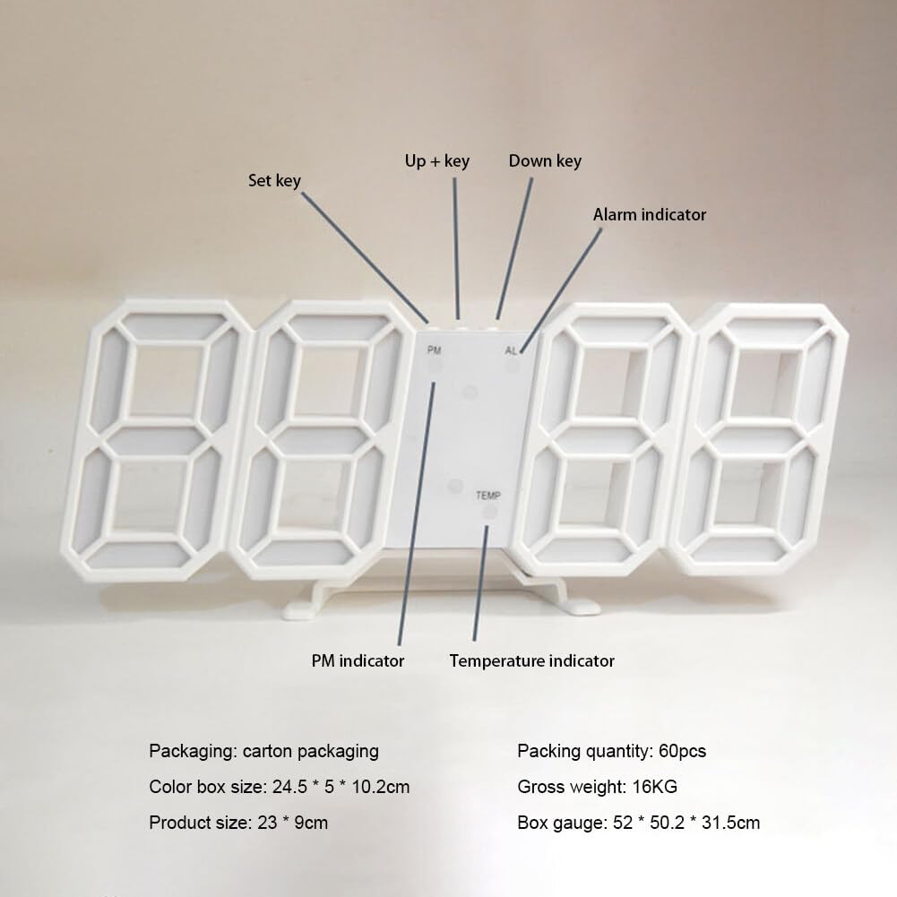 Modern 3D LED Clock with Night Light Function