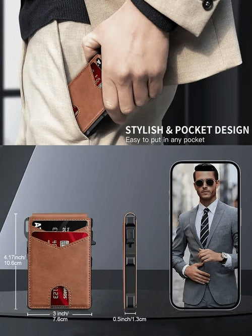 Leather RFID Wallet with Money Clip & ID Card Holder