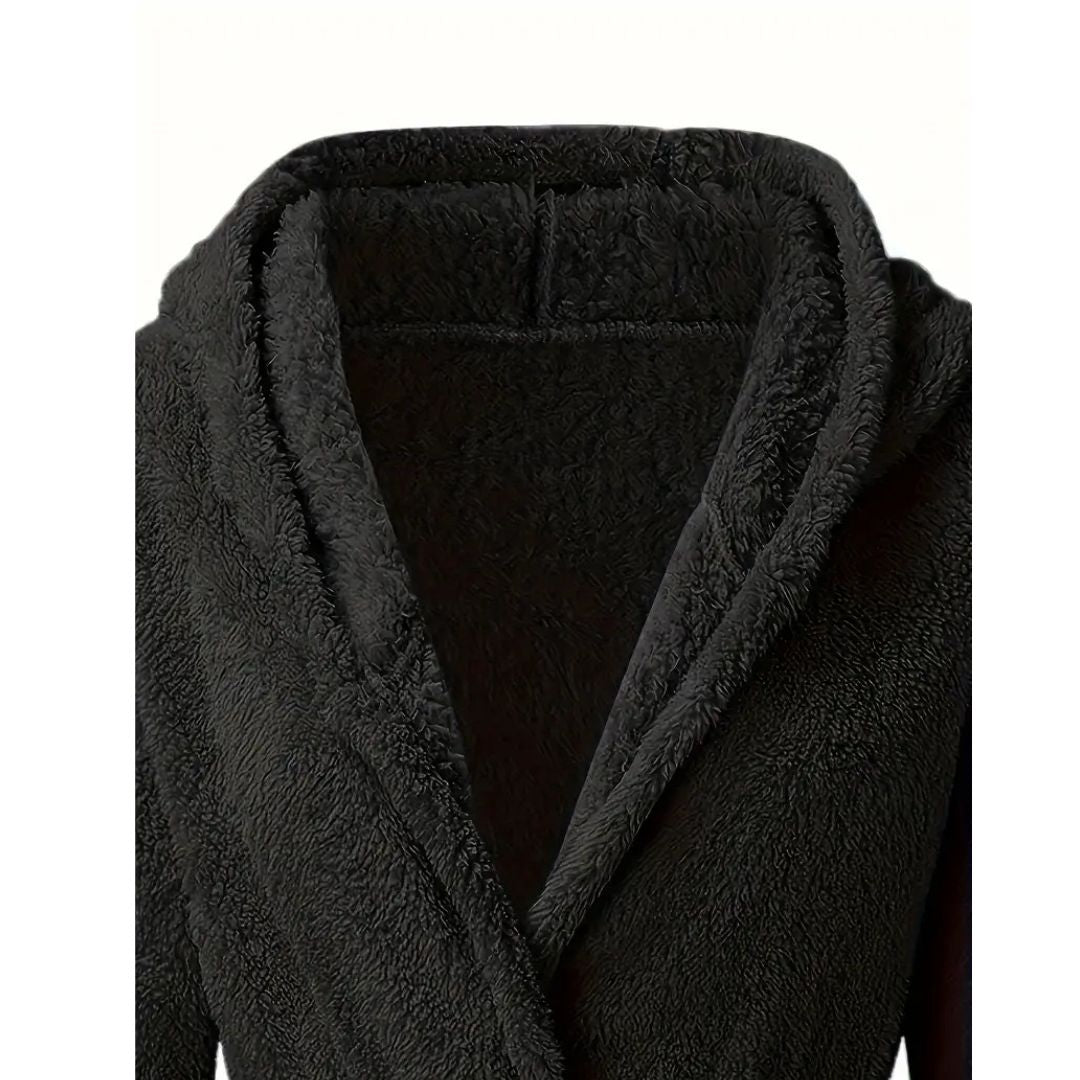 Solid Winter Plush Hooded Bathrobe