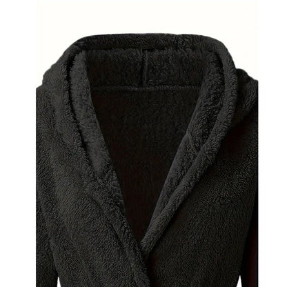 Solid Winter Plush Hooded Bathrobe