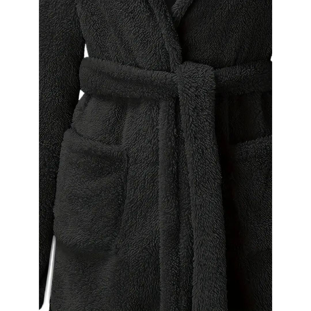 Solid Winter Plush Hooded Bathrobe