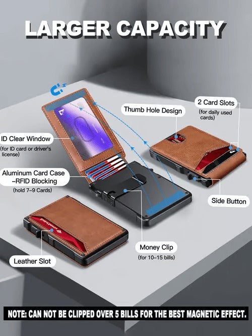 Leather RFID Wallet with Money Clip & ID Card Holder