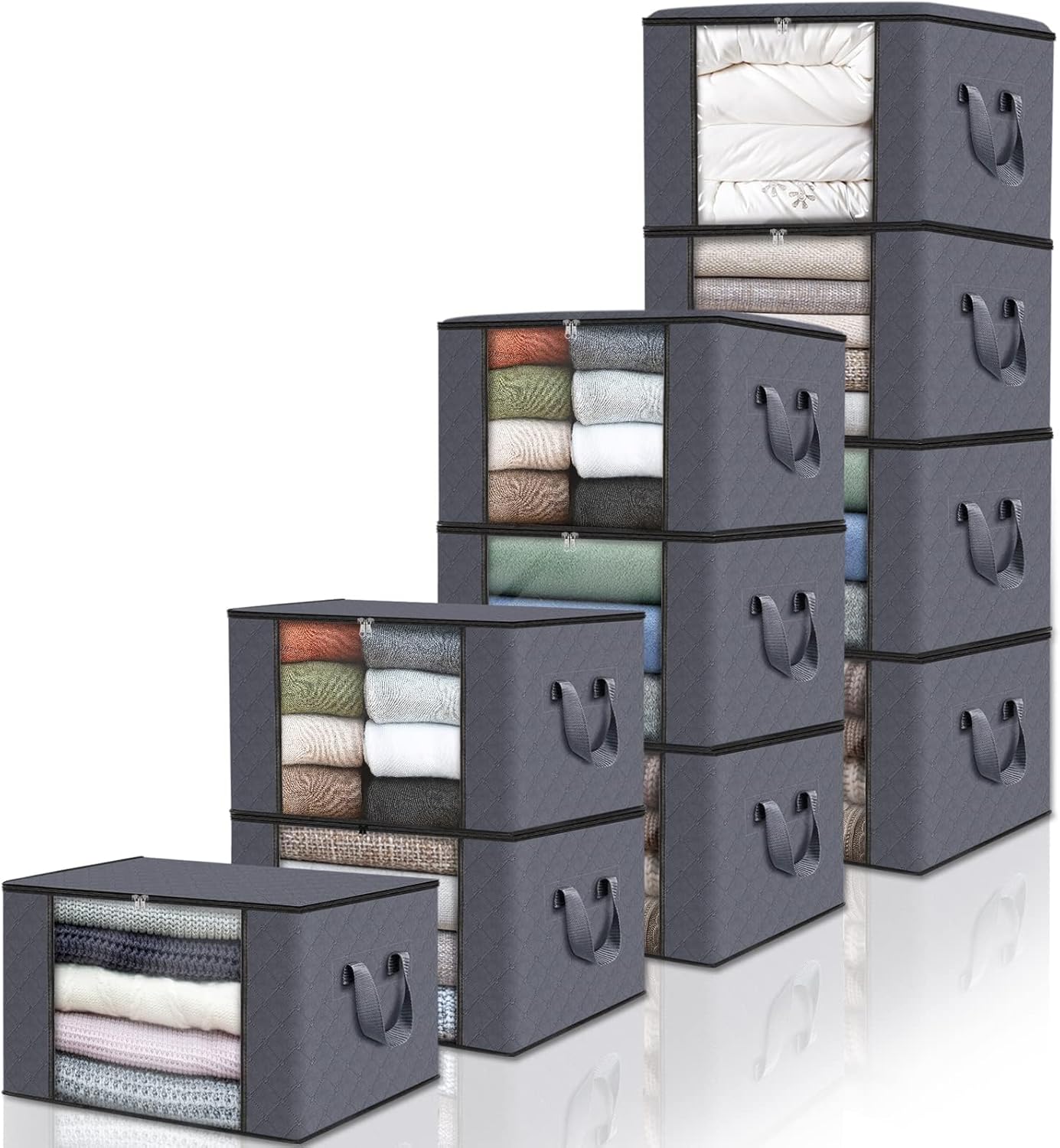 Collapsible Storage Bins with Clear View Lid and Handles