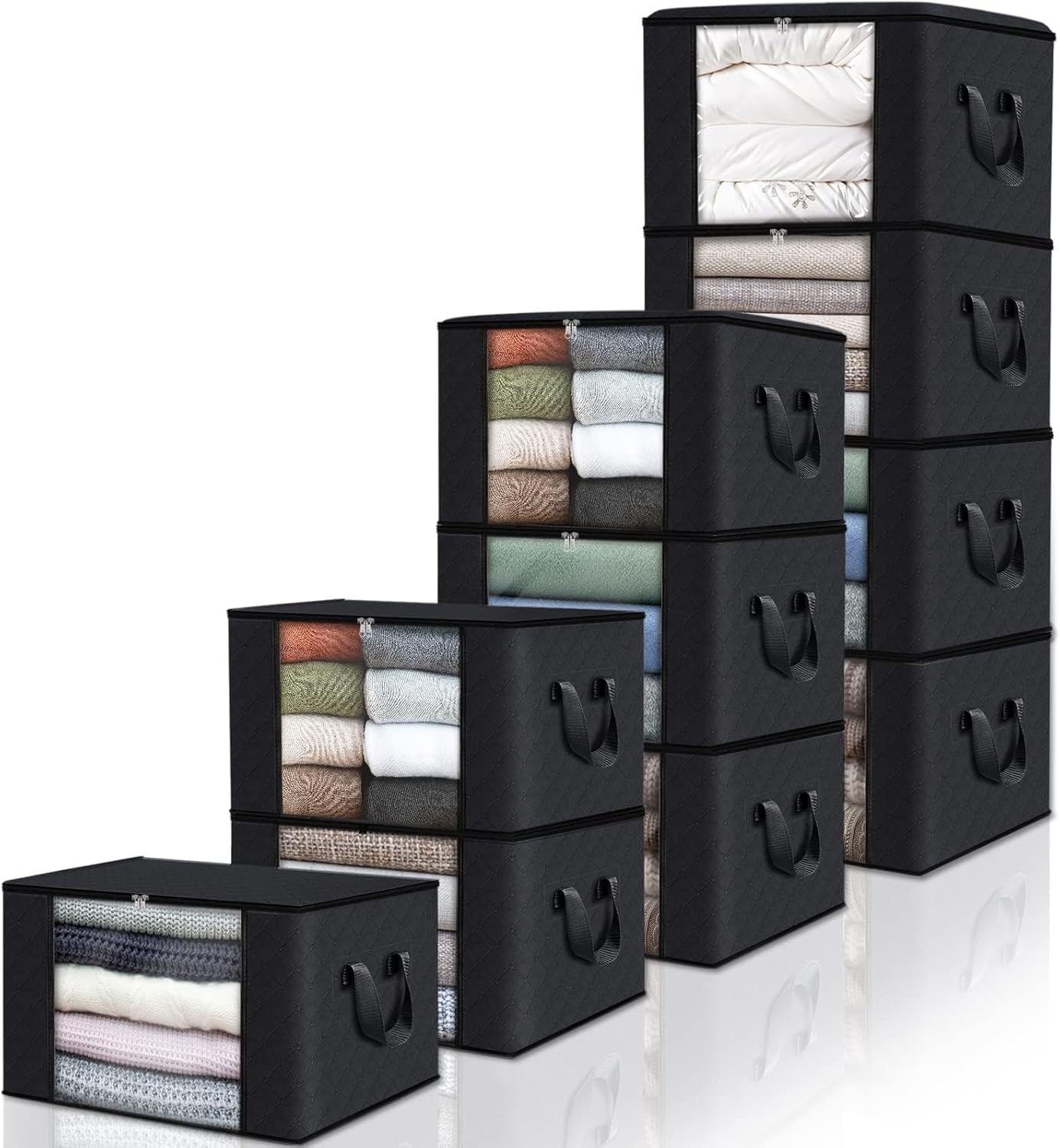 Collapsible Storage Bins with Clear View Lid and Handles