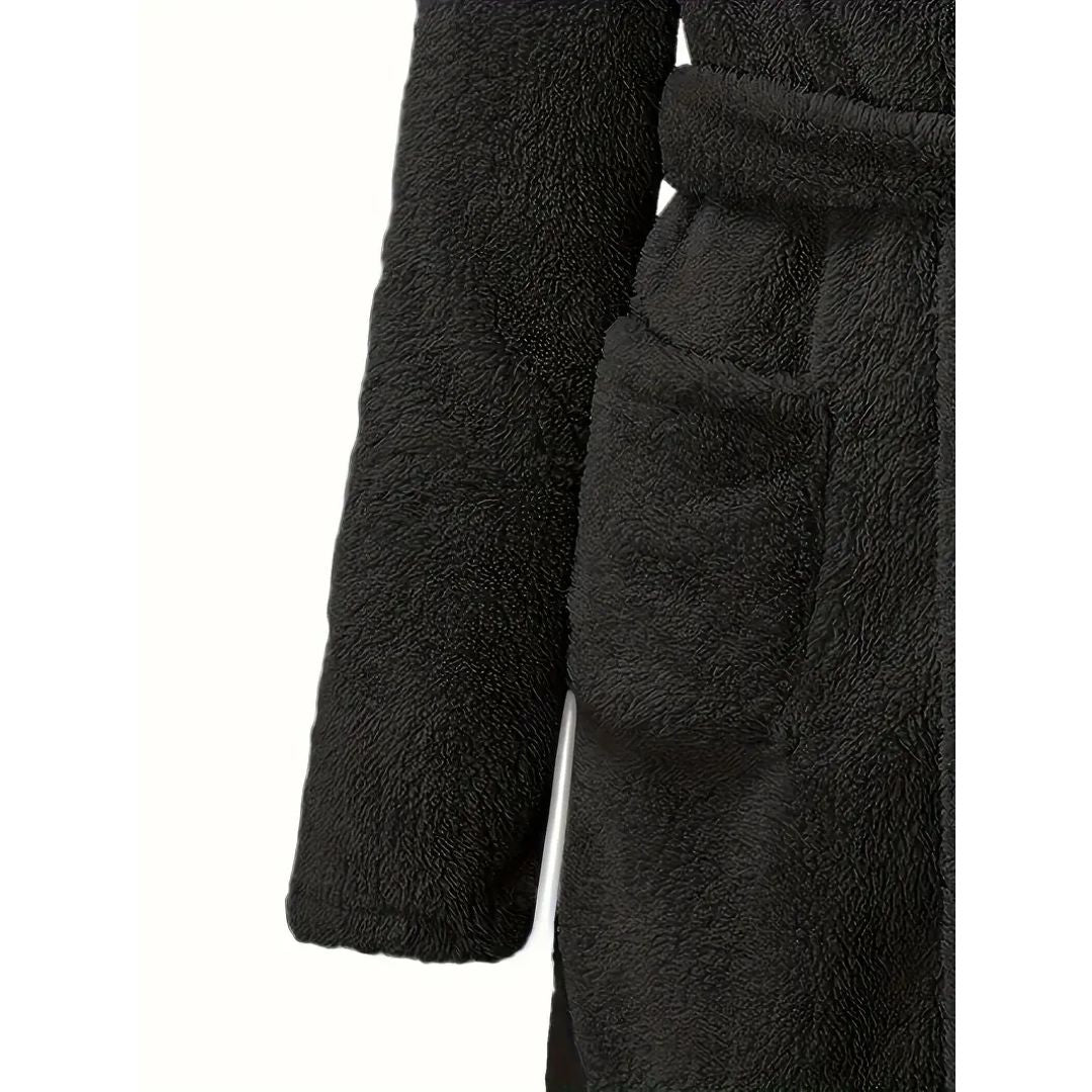Solid Winter Plush Hooded Bathrobe