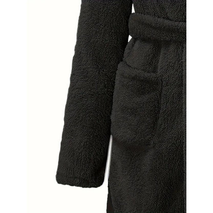 Solid Winter Plush Hooded Bathrobe