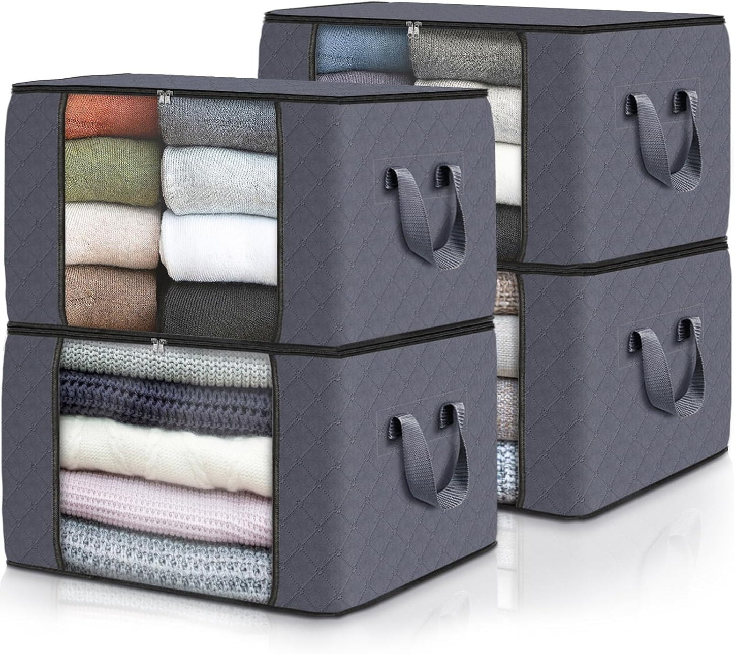 Collapsible Storage Bins with Clear View Lid and Handles