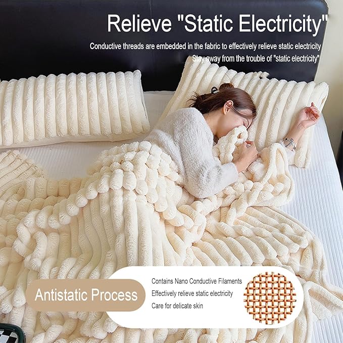 Luxurious Faux Rabbit Fur Throw Blanket + 2 Pillowcases