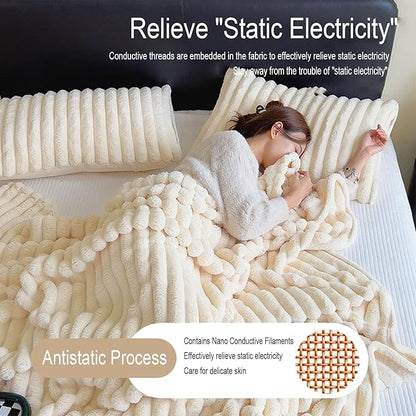 Luxurious Faux Rabbit Fur Throw Blanket + 2 Pillowcases