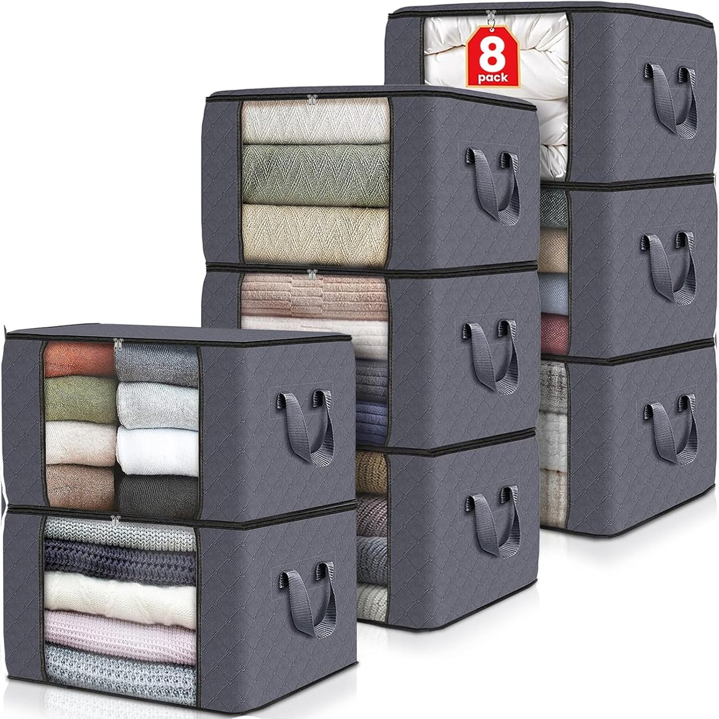 Collapsible Storage Bins with Clear View Lid and Handles