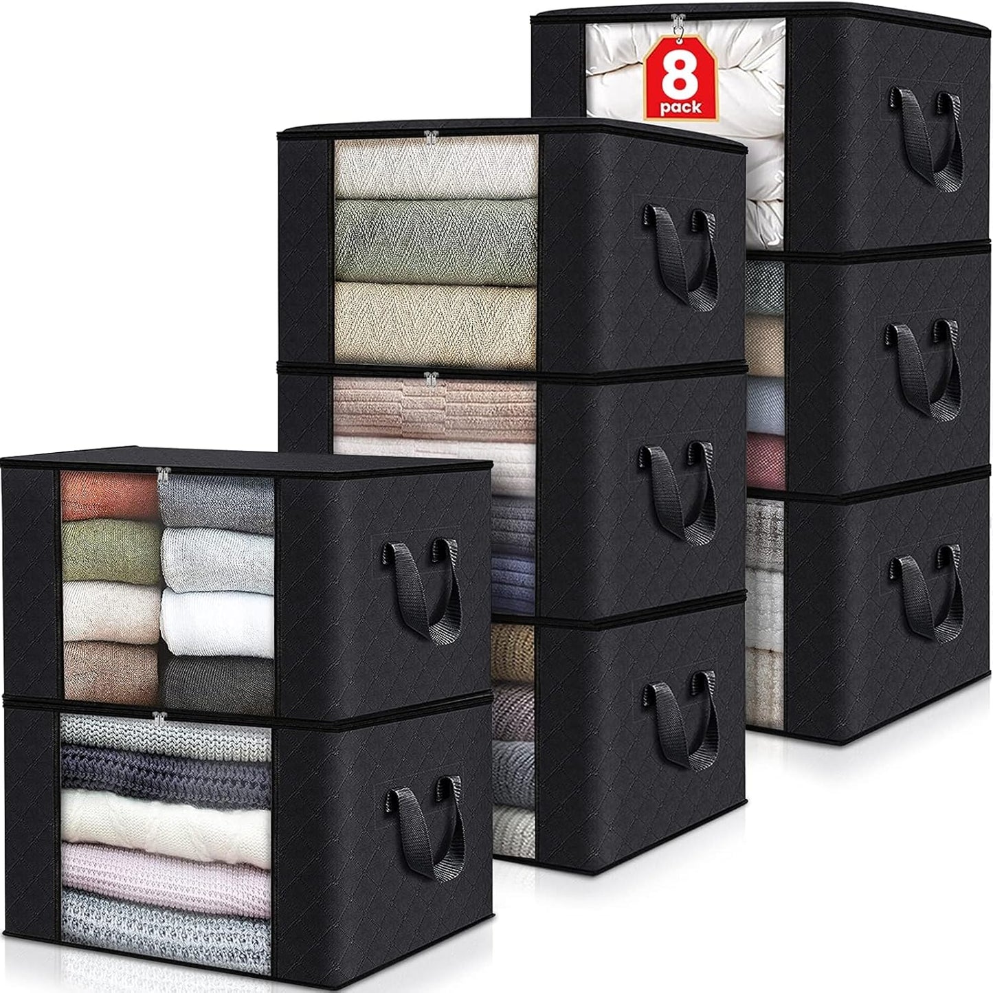 Collapsible Storage Bins with Clear View Lid and Handles