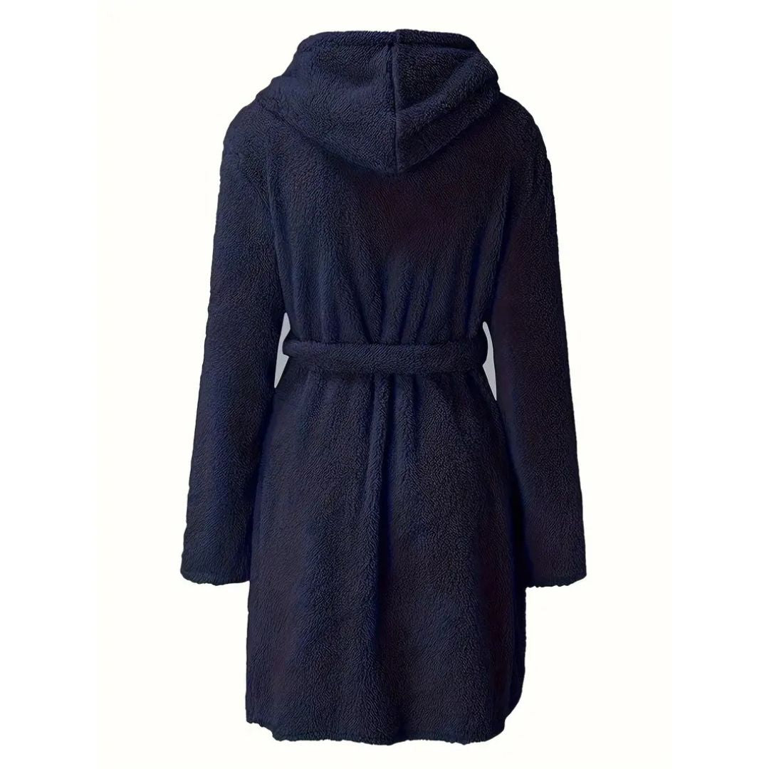 Solid Winter Plush Hooded Bathrobe