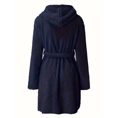 Solid Winter Plush Hooded Bathrobe