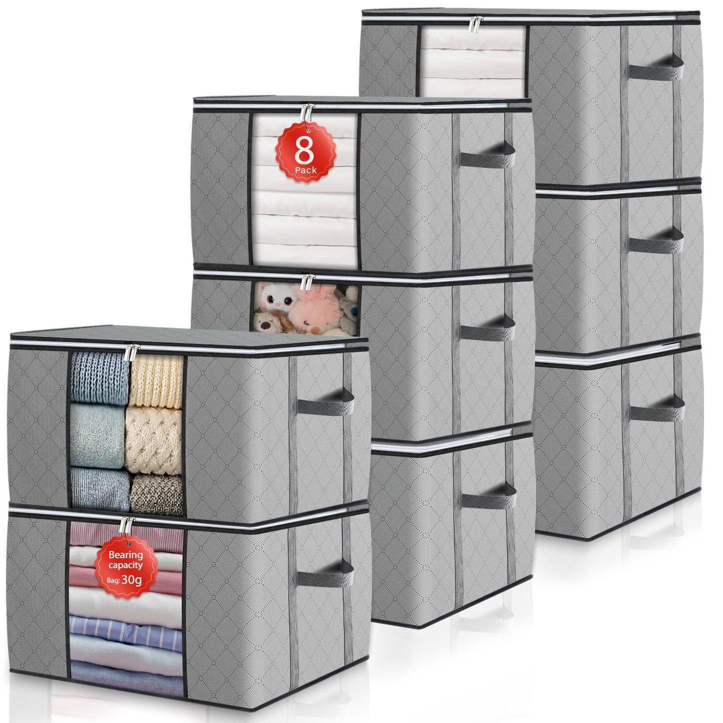 Collapsible Storage Bins with Clear View Lid and Handles
