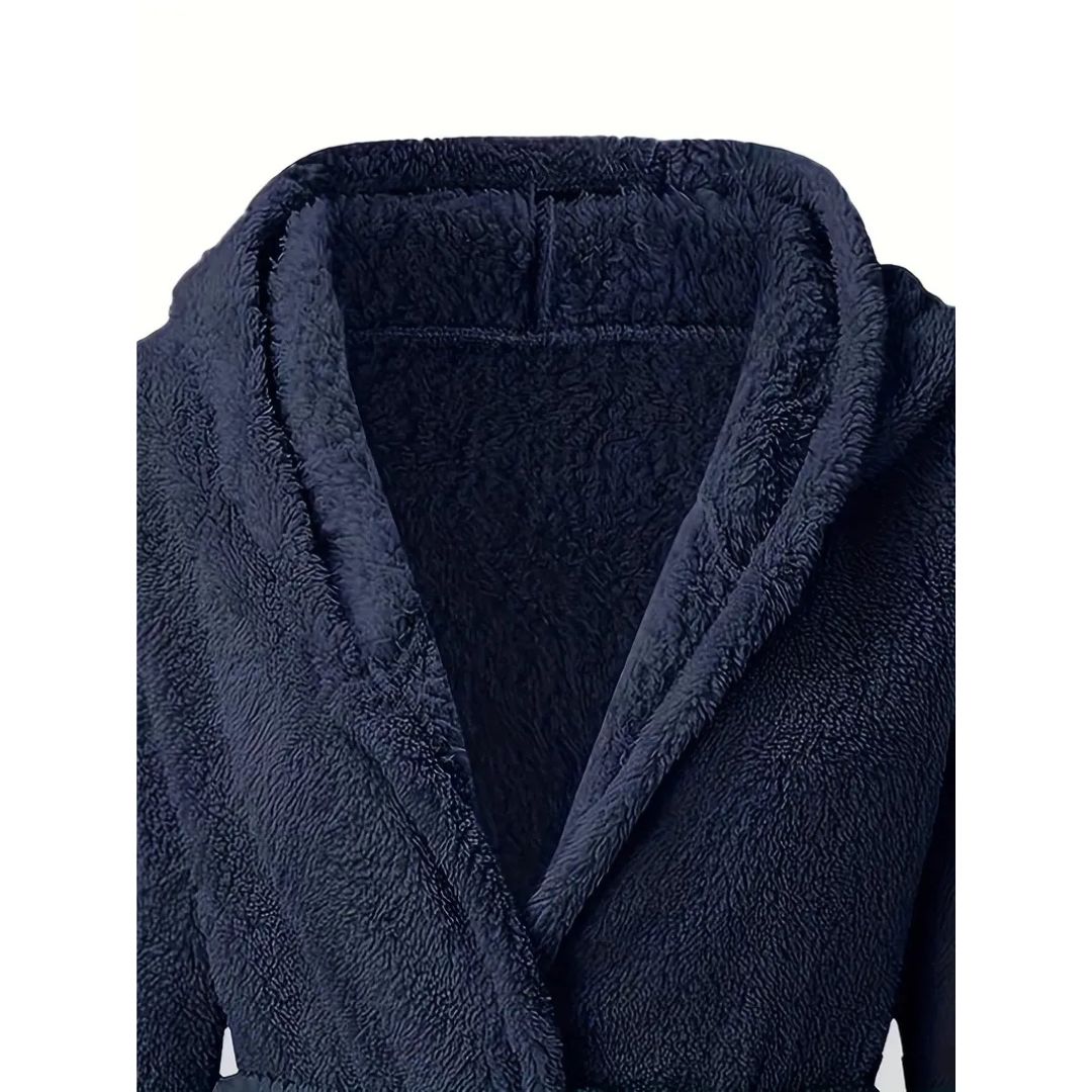 Solid Winter Plush Hooded Bathrobe