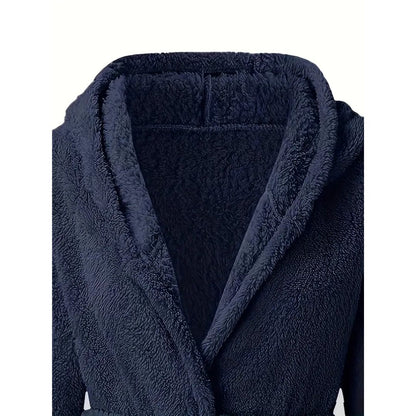 Solid Winter Plush Hooded Bathrobe