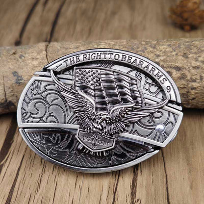 Oval Bull Skull Belt Buckle with Hidden Knife
