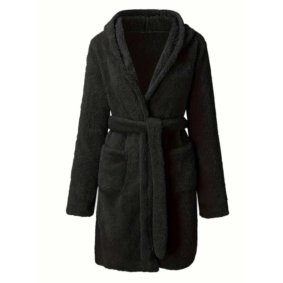 Solid Winter Plush Hooded Bathrobe