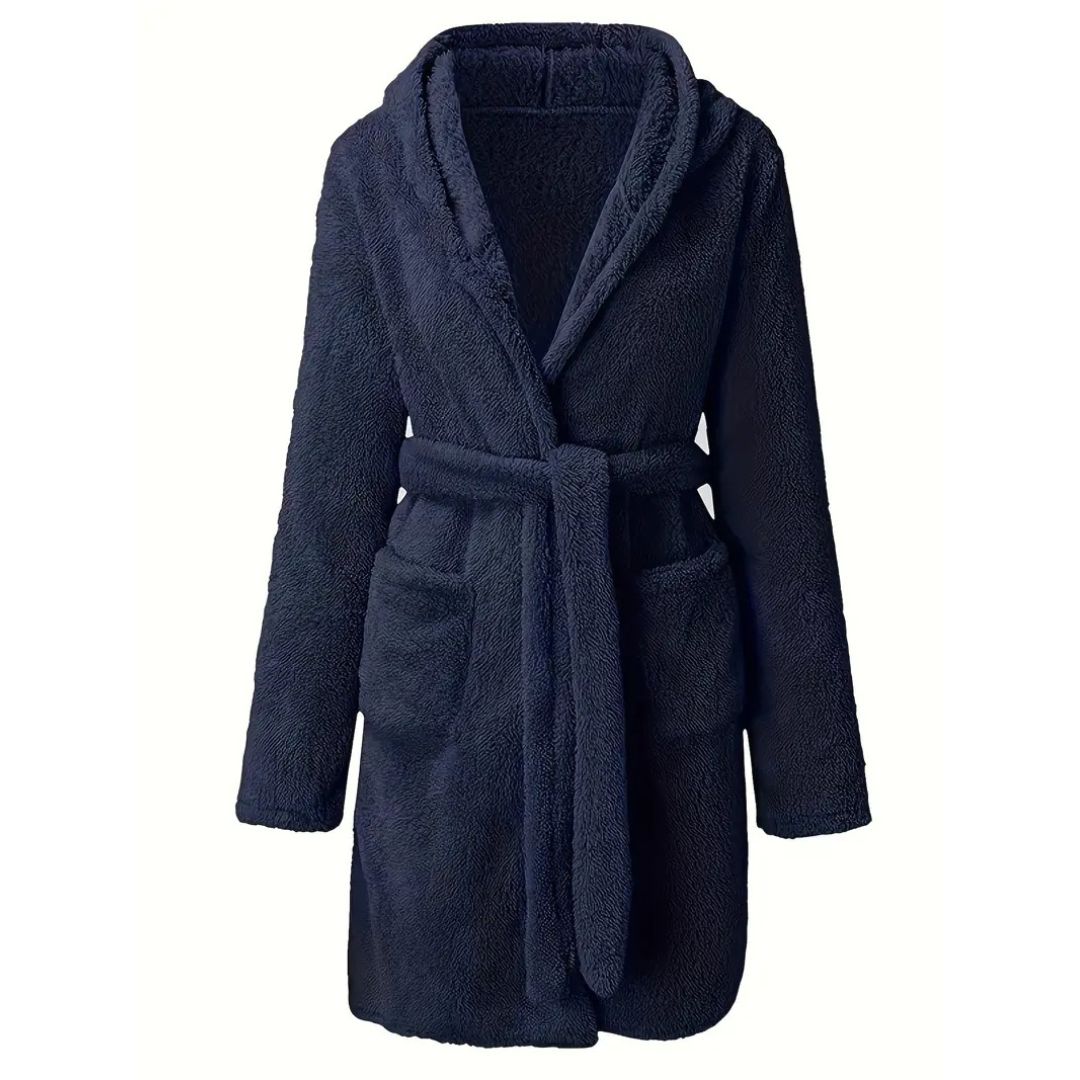 Solid Winter Plush Hooded Bathrobe