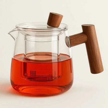 Borosilicate Glass Teapot with Infuser and Wooden Handle
