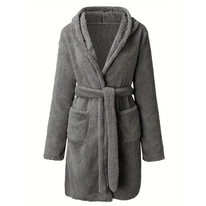 Solid Winter Plush Hooded Bathrobe