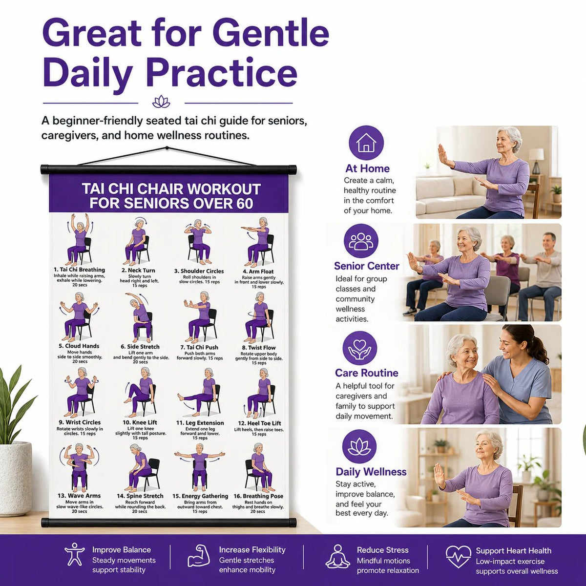 16-Move Seated Tai Chi Exercise Chart for Seniors