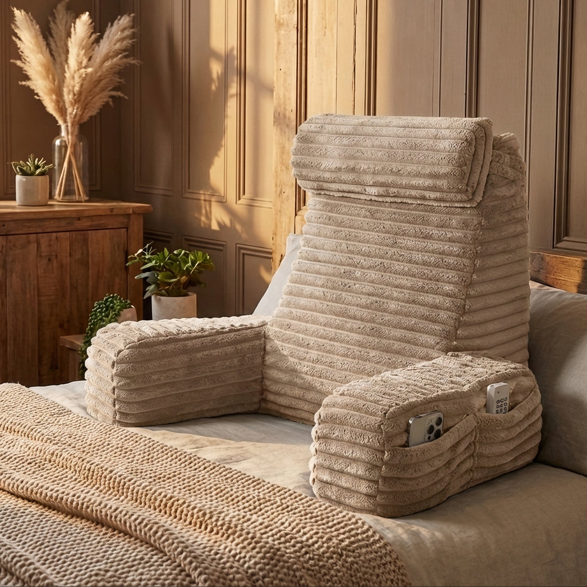 Luxury Backrest Pillow With Arms & Adjustable Headrest