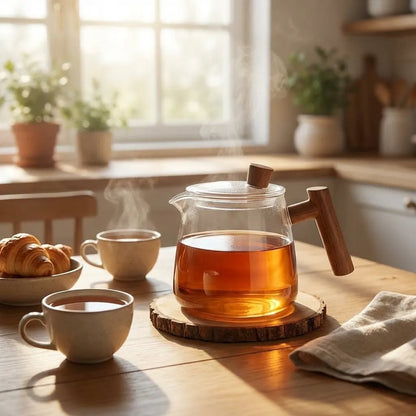 Borosilicate Glass Teapot with Infuser and Wooden Handle