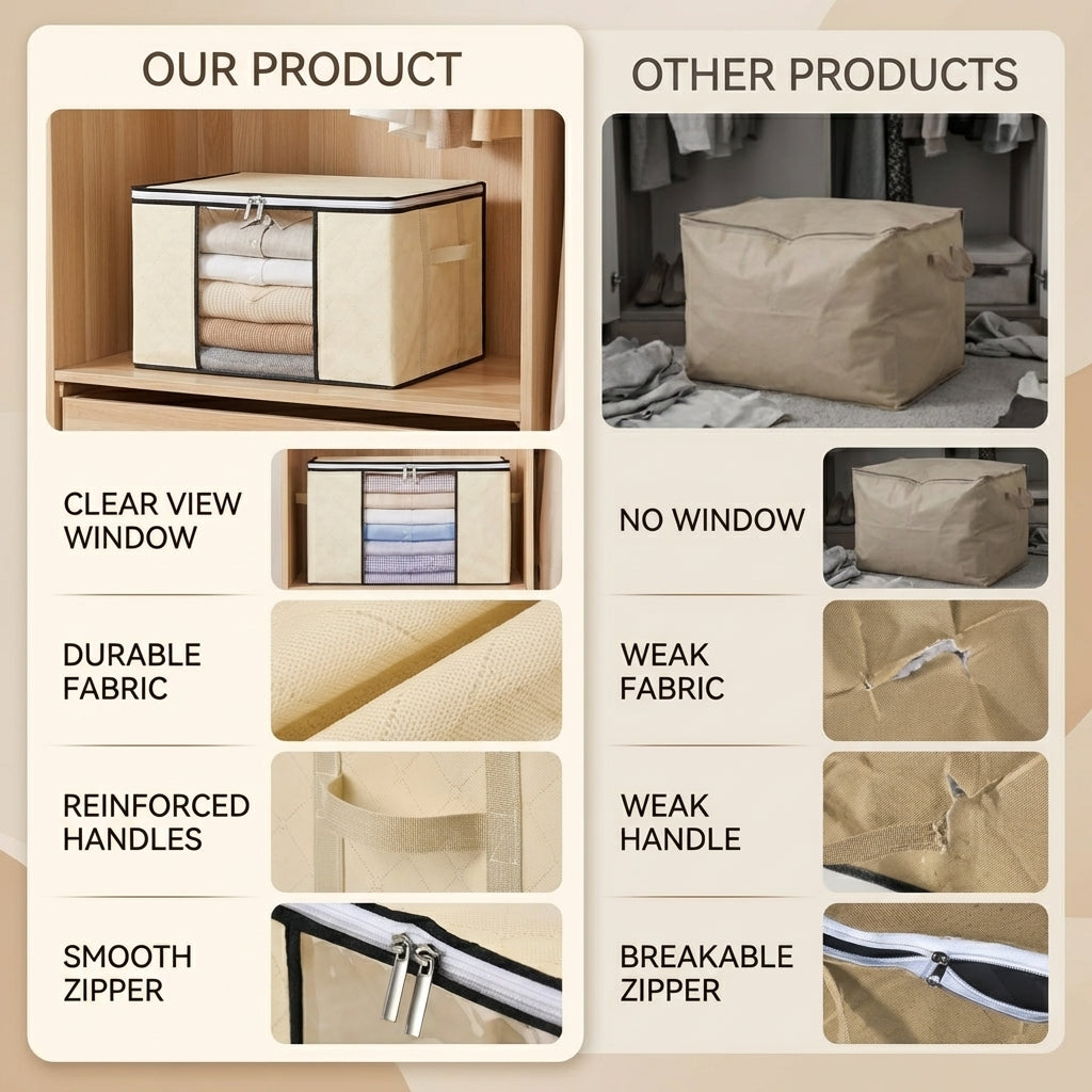 Collapsible Storage Bins with Clear View Lid and Handles