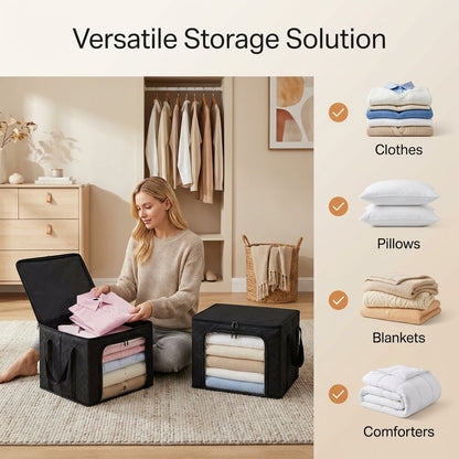 Collapsible Storage Bins with Clear View Lid and Handles