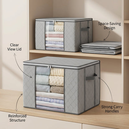 Collapsible Storage Bins with Clear View Lid and Handles