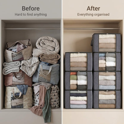 Collapsible Storage Bins with Clear View Lid and Handles