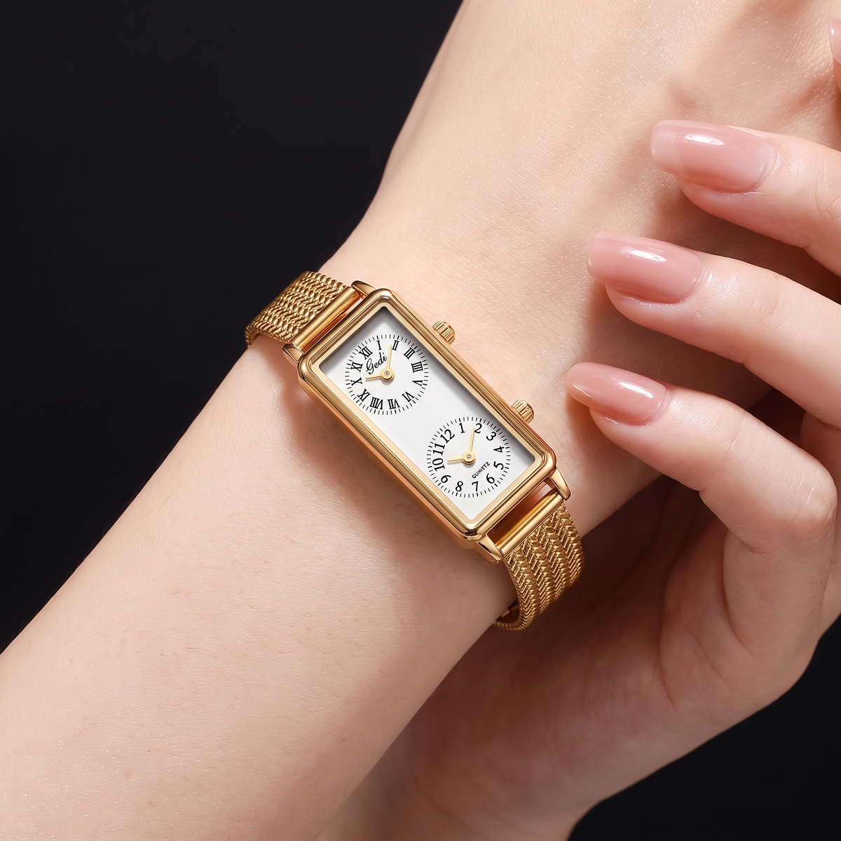Elegant Gold Rectangle Quartz Watch
