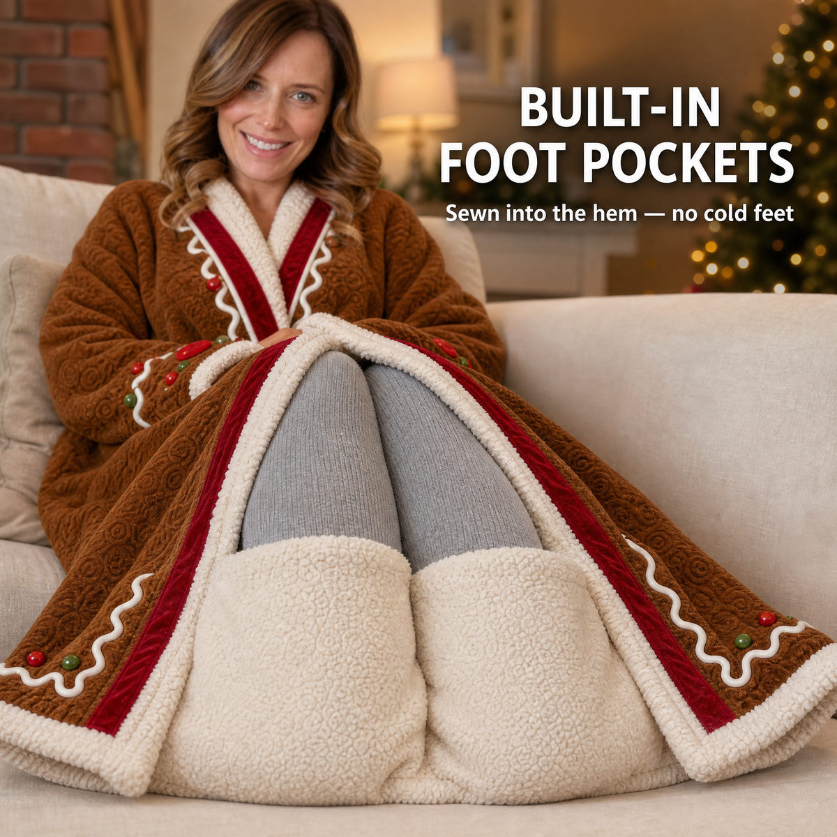Heated Gingerbread Hooded Blanket